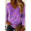 Vintage Damski T-shirt Graficzny Paisley Elegancki Modny T-shirt Długi Rękaw T-shirty Dekolt V Regularny Top Pulower Jesień Zima