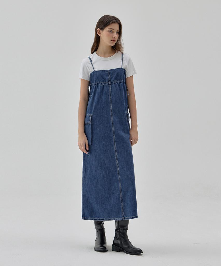 Rul And Y Denim Sleeveless Pocket Long Dress Indigo S6
