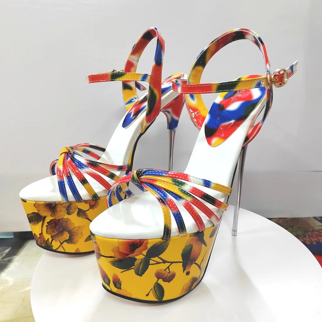 Fashion Women Shine Electroplated Heel Sandals Pole Dance Shoes Sexy Stripper Nightclub High Heels 19CM Exotic Models Shows