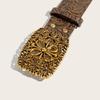 Vintage White Stone Buckle Belt Engraved Flower Belt Embossed Leather Belt Boho Western Belt Jeans Belt