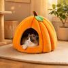 Cozy Semi-enclosed Pumpkin Cat Bed Warm Plush Cave House Washable Cushion Non-slip Small Dog Halloween