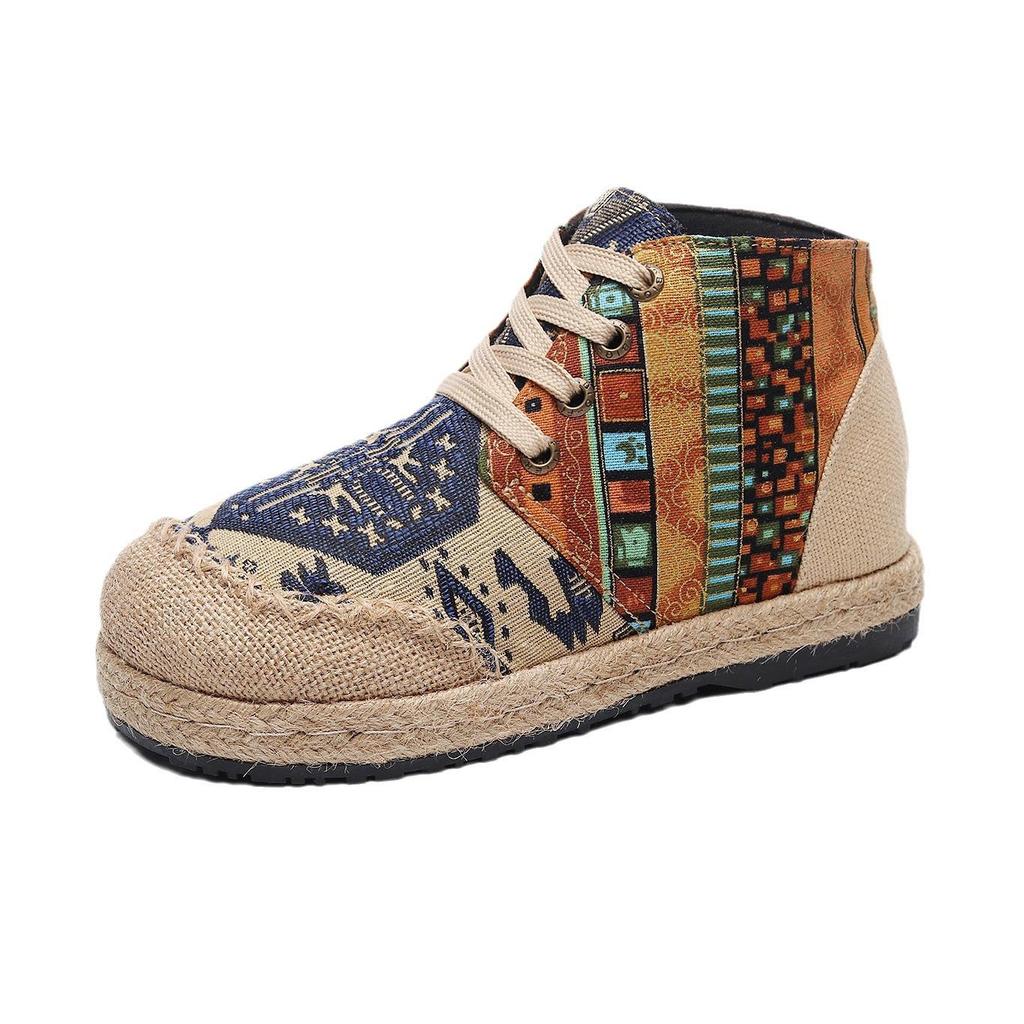 2025 Autumn/Winter Women's Ethnic-Style Embroidered Short Boots - Linen Hanfu Square Toe Design