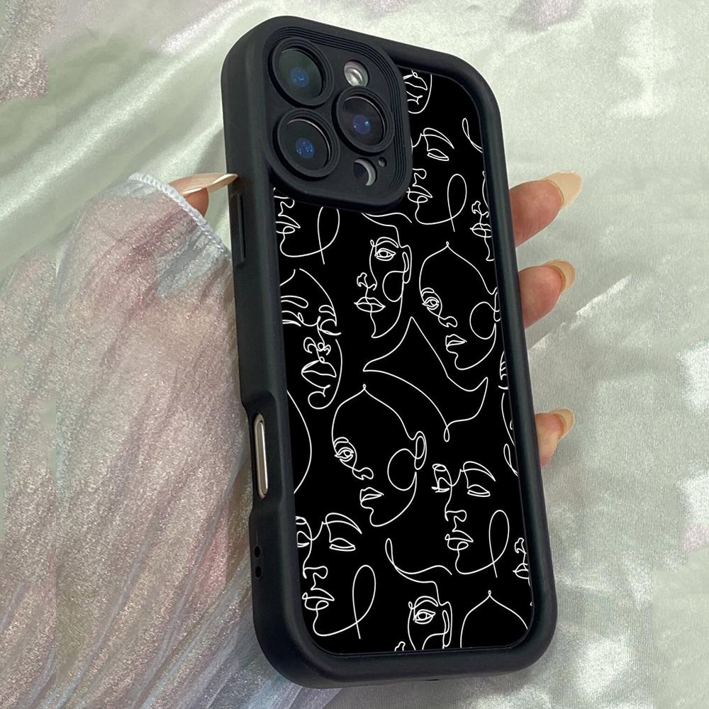 JT6 Aesthetic Face Line Art Phone for for iPhone 17 16 Pro Max Samsung S26 Ultra A17 A26 A07 Xiaomi Redmi Note 14 Pro Plus Soft TPU Case Cover