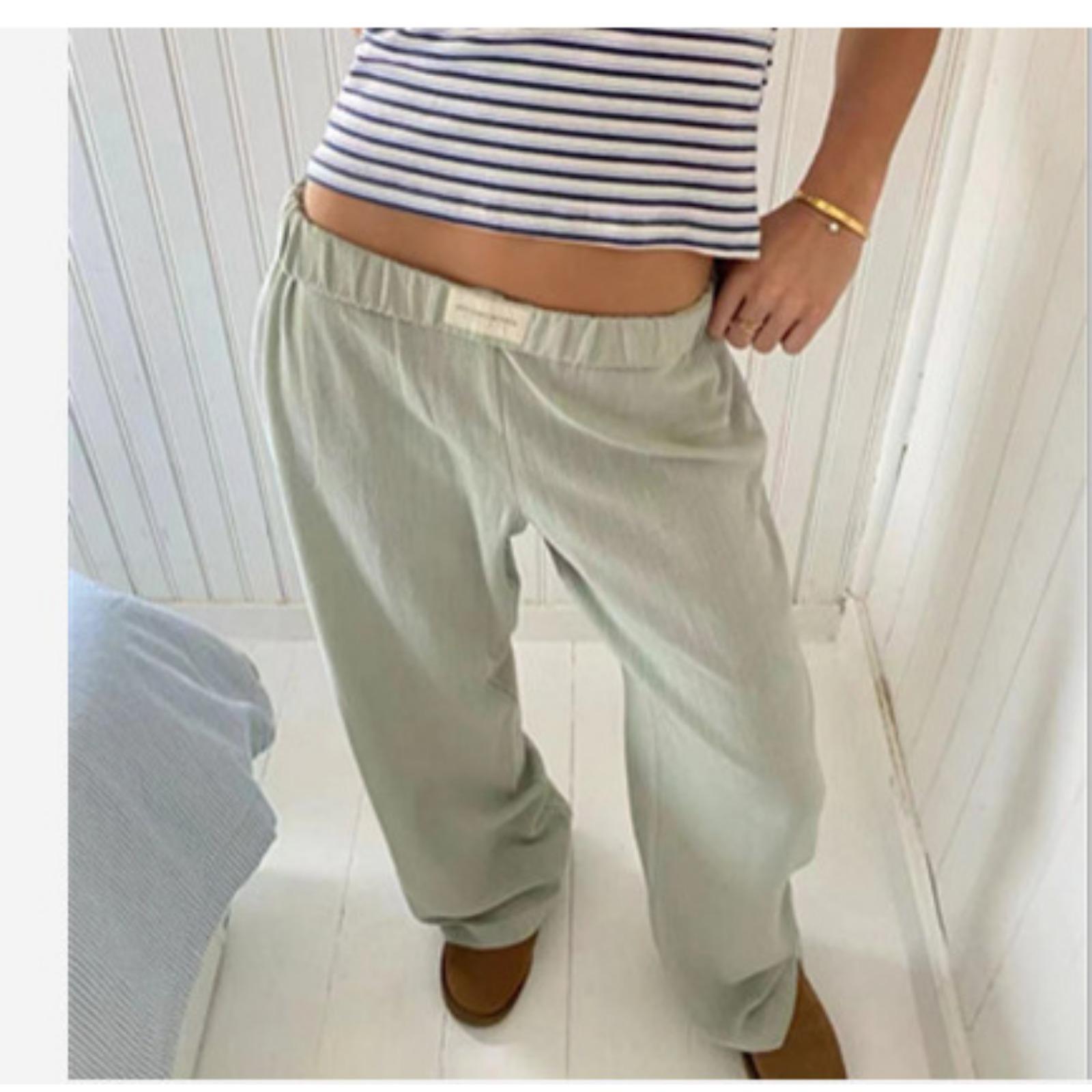 

Womens Summer Wide Leg Pants Elastic Waist Pants High Waisted Lounge Pants Casual Beach Trousers 2XL