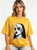 Baumwolle Gotisch Rauchende Nonne Kreuz Grafik Damen T-Shirt Dunkel Grunge Vintage Punk Druck Rundhals Locker Kurzarm Streetwear