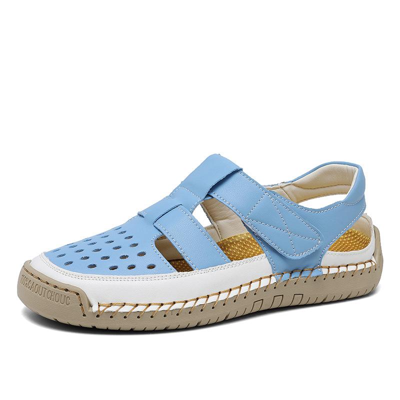 Damensandalen Luxus Rindsleder Sandalen 2025 Neue Sommer Freizeit Römische Schuhe für Damen Ausgeschnittene Strandsandalen Flache Sandalen