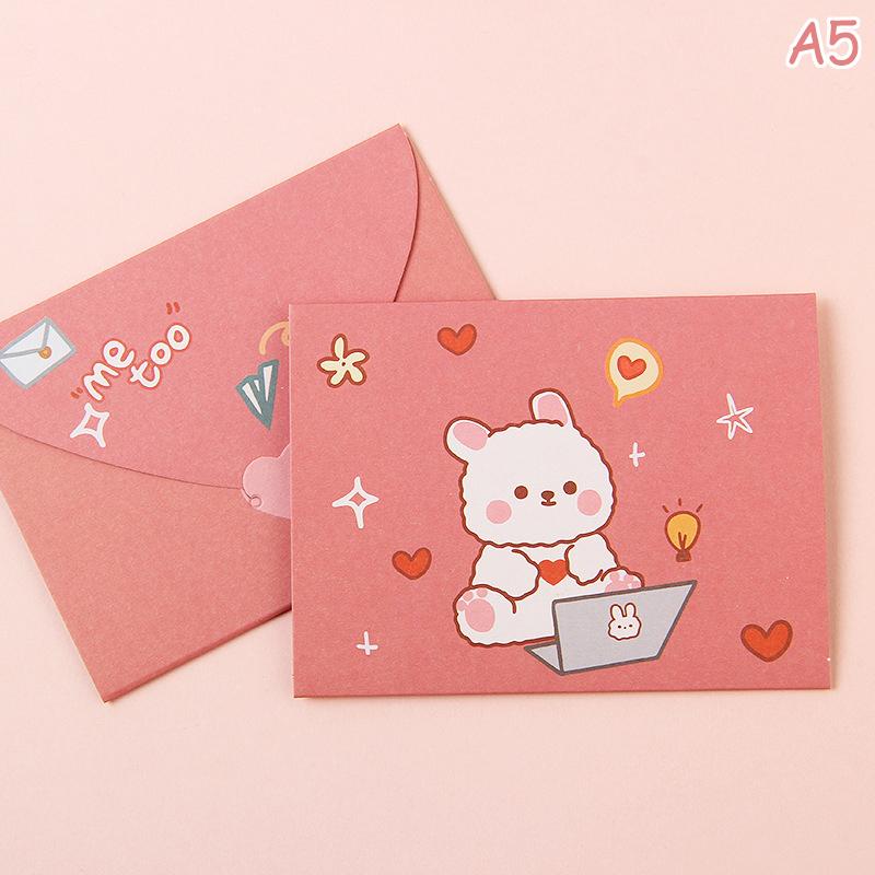 10PCS Cute Cartoon Gift Card Folded Envelope Greeting Card Holiday Wishes Thank You Gift Message Confession