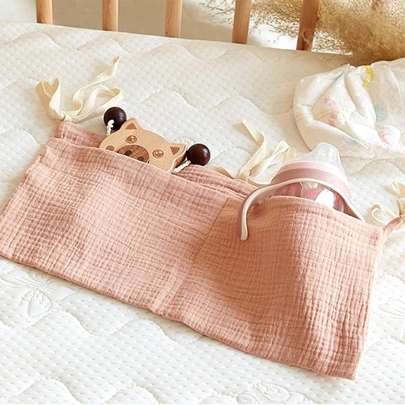 Pure Cotton Crepe Baby Crib Storage and Diaper Hanging Bag - Multiple Colors
