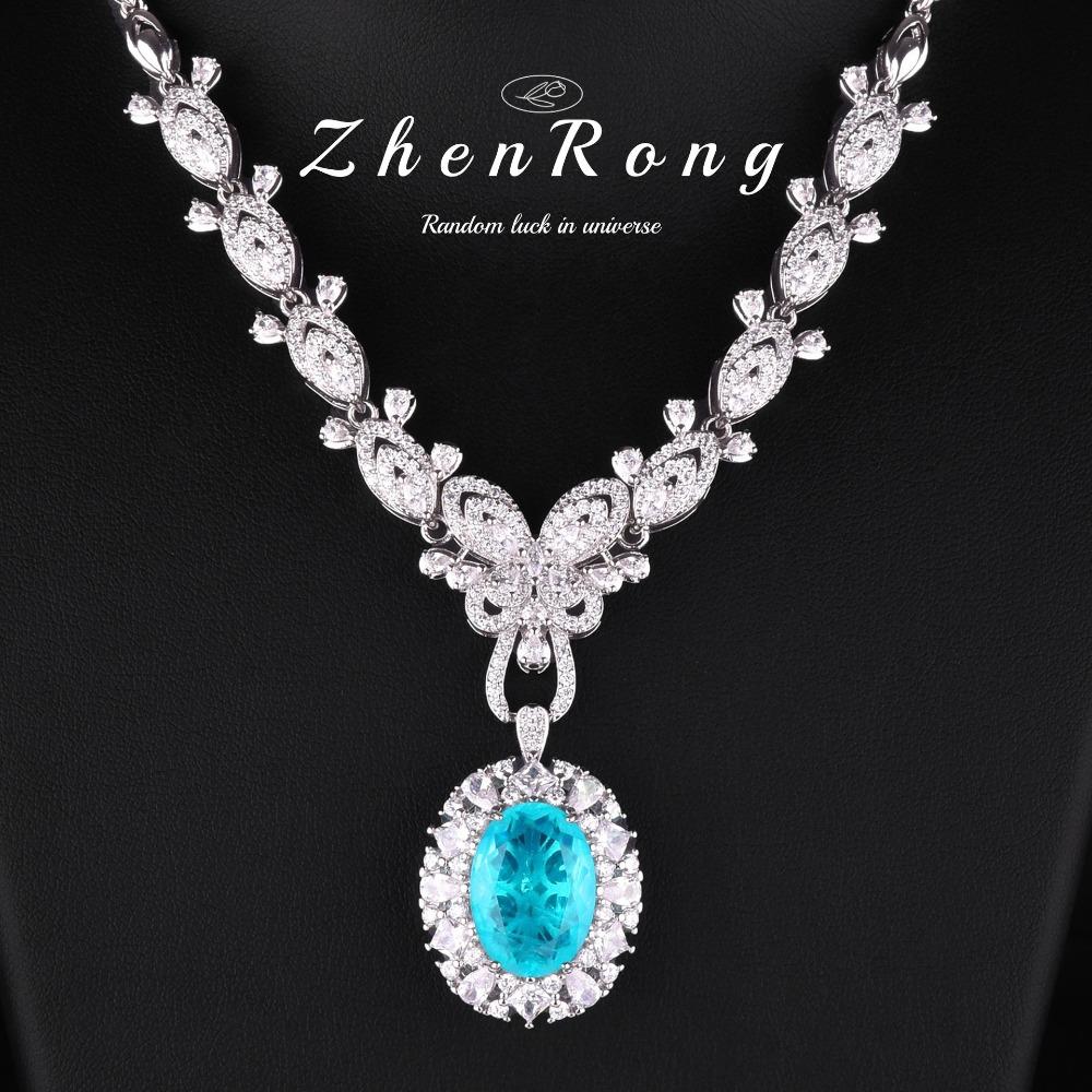 Luxuriöses Neonblau Paraiba Halskette Voller Diamant Hochzeitsfeier Set mit Taubenblutrotem Edelstein Schmuck