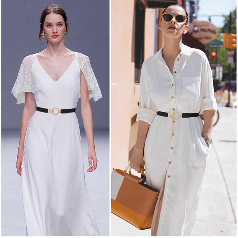 Elastic Belt for Women with Black Skirt, Versatile and Fashionable Decorative Thin Circle Waist Seal with Elastic Dress Waistband