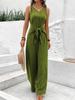 Women Sleeveless V Neck Front Tie Jumpsuit Solid Color Casual Loose Fit Summer Romper