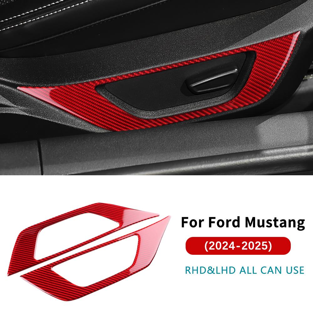 Real Soft Carbon Fiber Sticker For Ford Mustang GT 2024 2025 LHD RHD Car Seat Handle Button Frame Interior Trim Accessories.