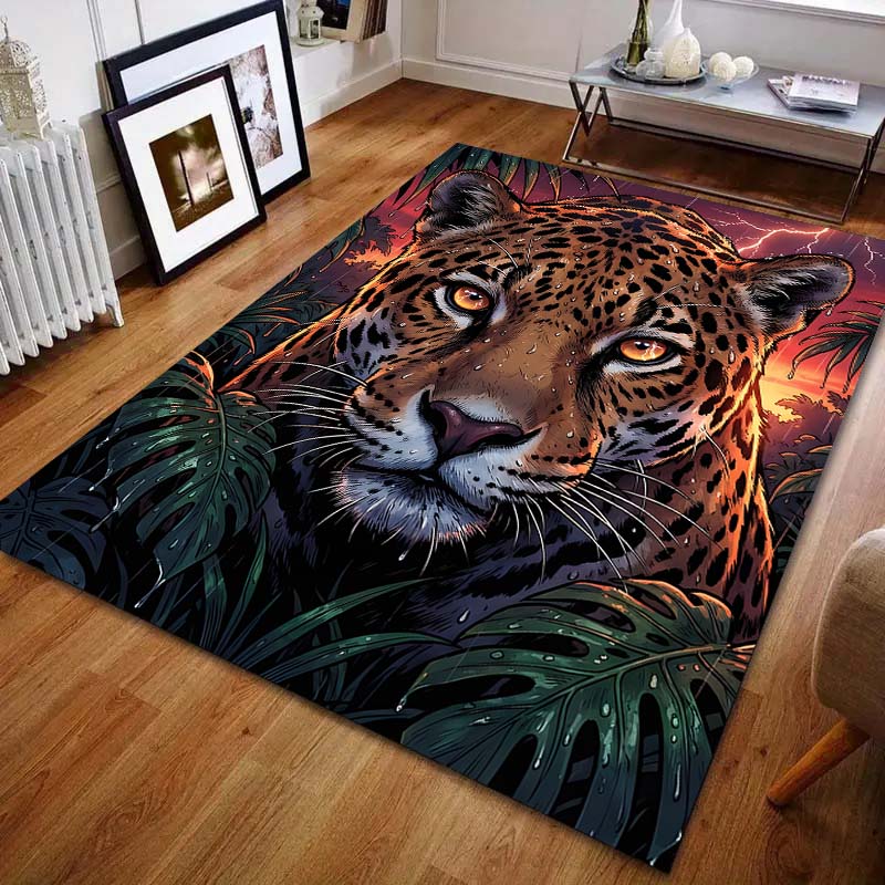 Multiple sizes Jaguar tropical forest Carpet for Living Room Bedroom Sofa Home Decor Rus Non-slip Floor Mat Luxury Gift