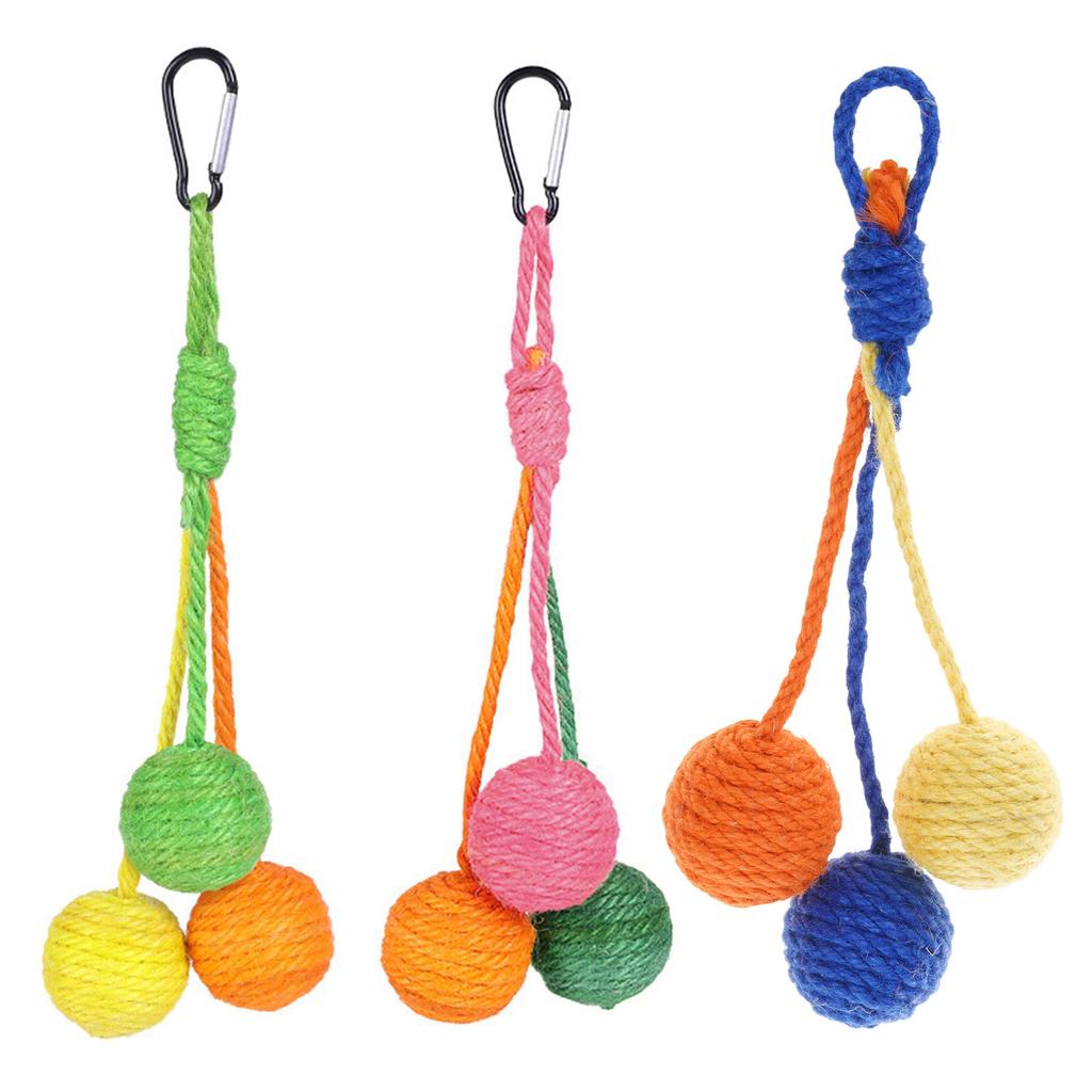 Colorful Cats Sisal Scratcher Sphere with Bells for Active Play Relieving Stress Toy Exercise Teething Sphere Chew Toy