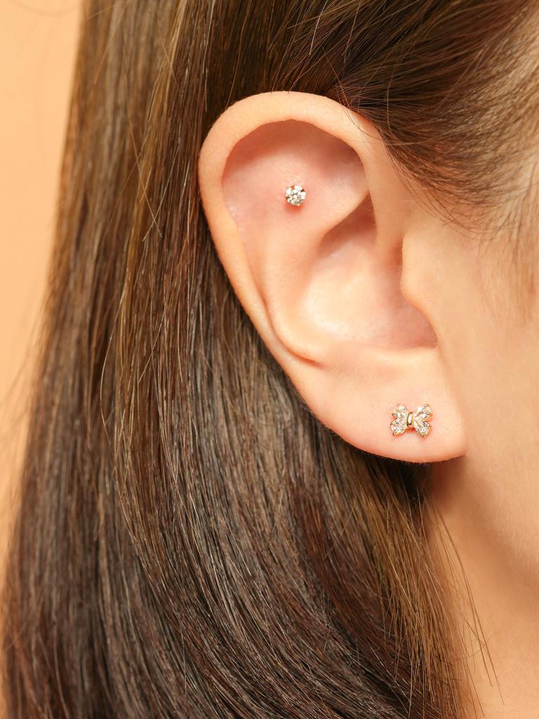 Minimalpiercing 14K Crystal Ribbon Piercing Earrings