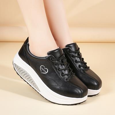 Women's Sneakers Height Increase White Leather Platform Casual Simple Thick Sole Elevator Shake Shoes for Students