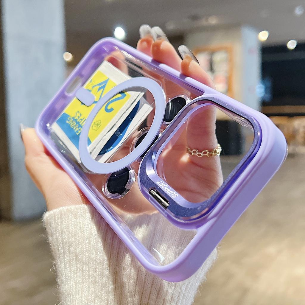 Fashion Ring Stand Case For Magsafe For iPhone 17 16 15 14 13 12 11 Pro Max Magnetic Wireless Charge Case With Lens Protector