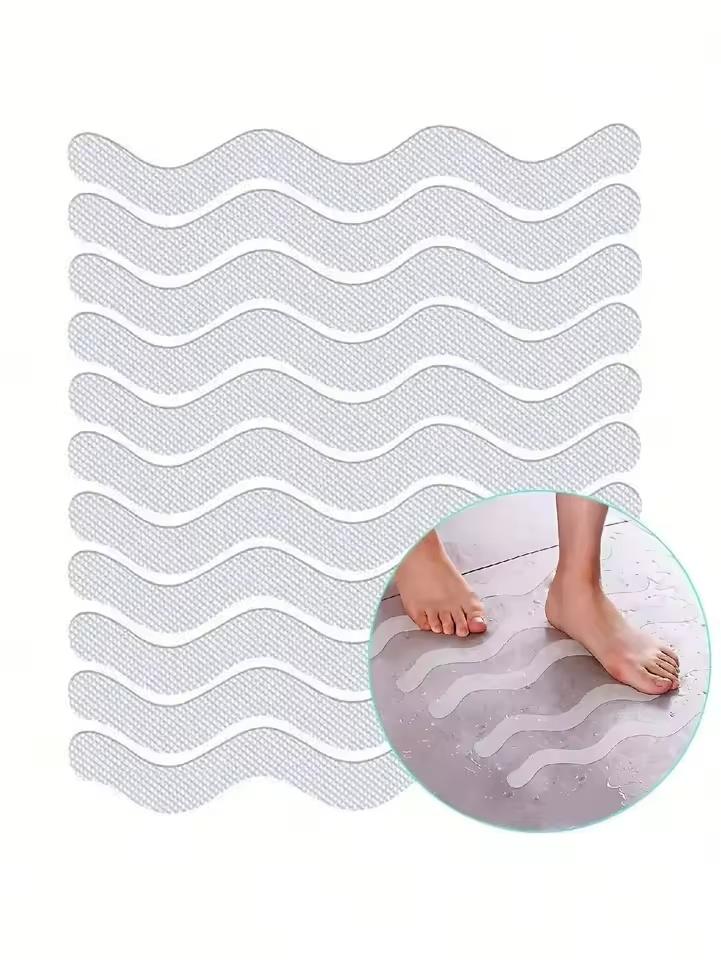 12pcs Shaped Self-Adhesive Anti Slip Strips Waterproof Safety Strips Shower Stickers Non Slip Tape For Bathtub Stairs Floor