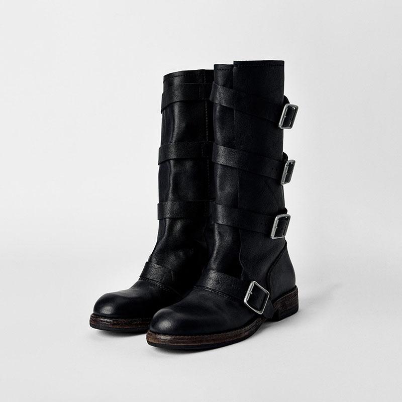 

Версия из коровьей кожи~ Британская платформа с пряжкой на ремне, рыцарские ботинки, женские высокие сапоги, но до колена, ковбойские сапоги, натуральная кожа, универсальные сапоги 40 чёрный