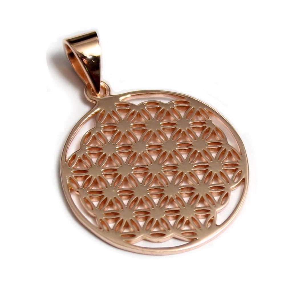 MIZAL Flower of Life Sacred Geometry Pendant Necklace In Carmelo Sterling Silver (Chain Not Included, Pink Gold)