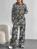 Broken Flowers European And American Autumn And Winter Casual Long-Sleeved Suit Women'S Hooded Sweater Trousers Two-Piece Set