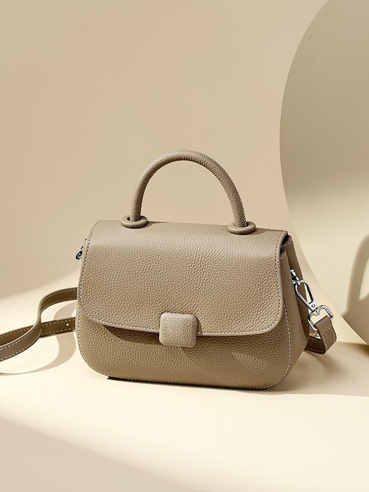 Zency Genuine Leather Retro Khaki Handbag Women Square Bag Crossbody Top-handle Bag