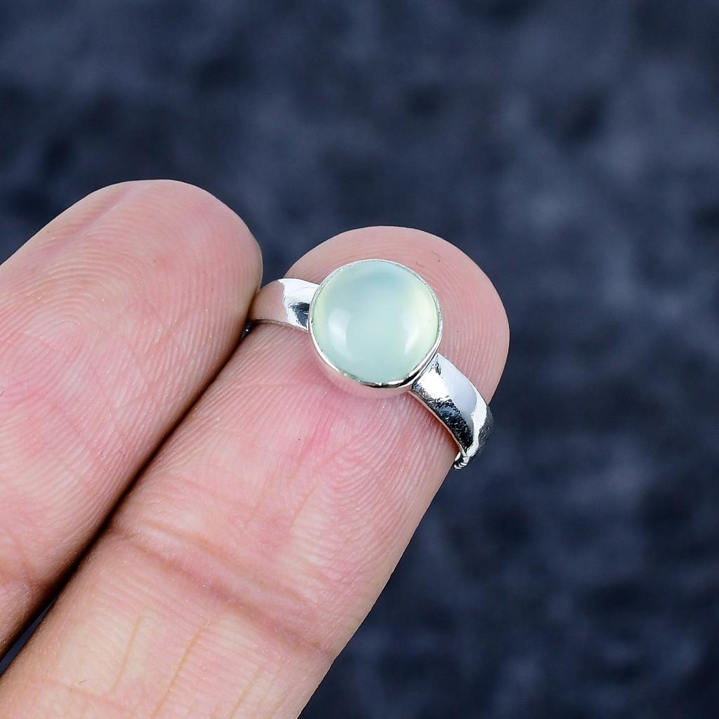 Aqua Chalcedony Gemstone Handmade 925 Sterling Silver Jewelry Ring Size 6 MM-3441
