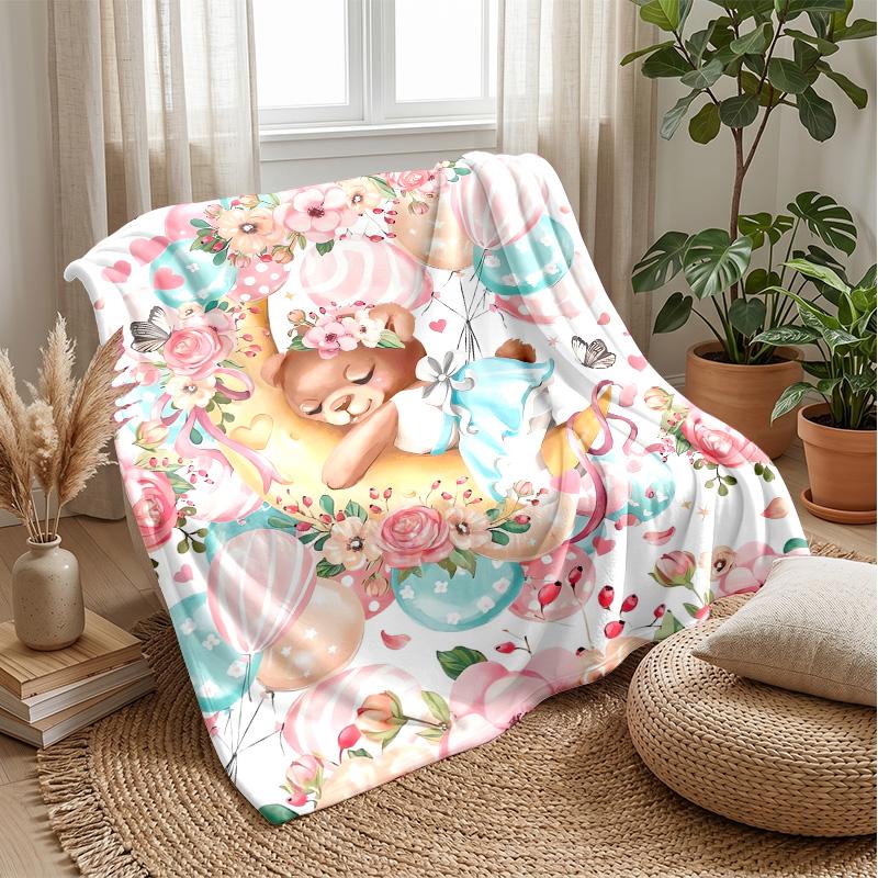 Teddy im Sternenbaum-Thema Decke Leichte Warme Flanelldecke Dekorative Überwurfdecke für Heimdekoration