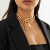 Exaggerated Heavy Metal Belt Choker Long Necklace for Women Punk Thick Chunky Clavicle Chain Grunge Jewelry Steampunk Men