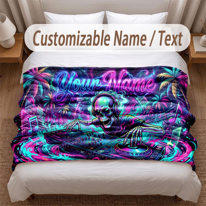 Music DJ Theme Soft Blanket Personalized Custom Name Text Print Warm Blanket Home Sofa Bedroom Decor
