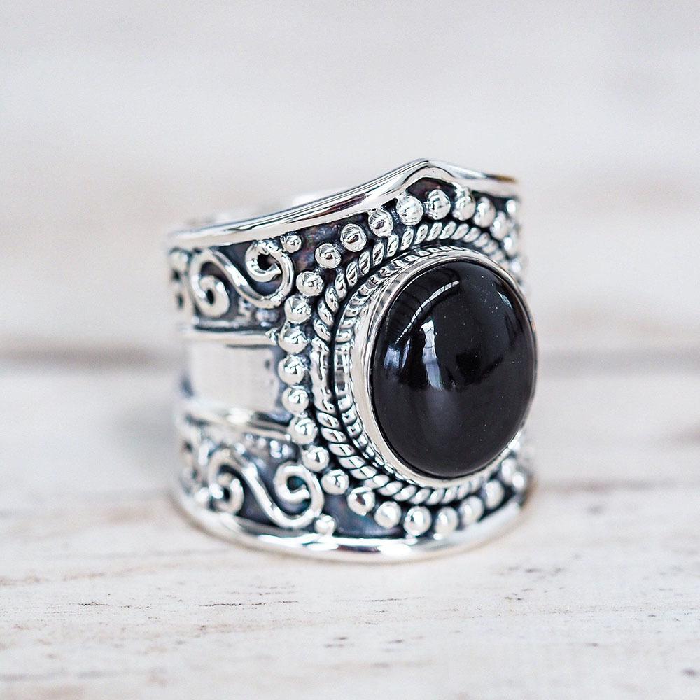 WOSIKATE Vintage Moonstone Thai CopperRing For Women Black Agate Turquoise Finger Ring Fashion Jewellery Drop Shipping