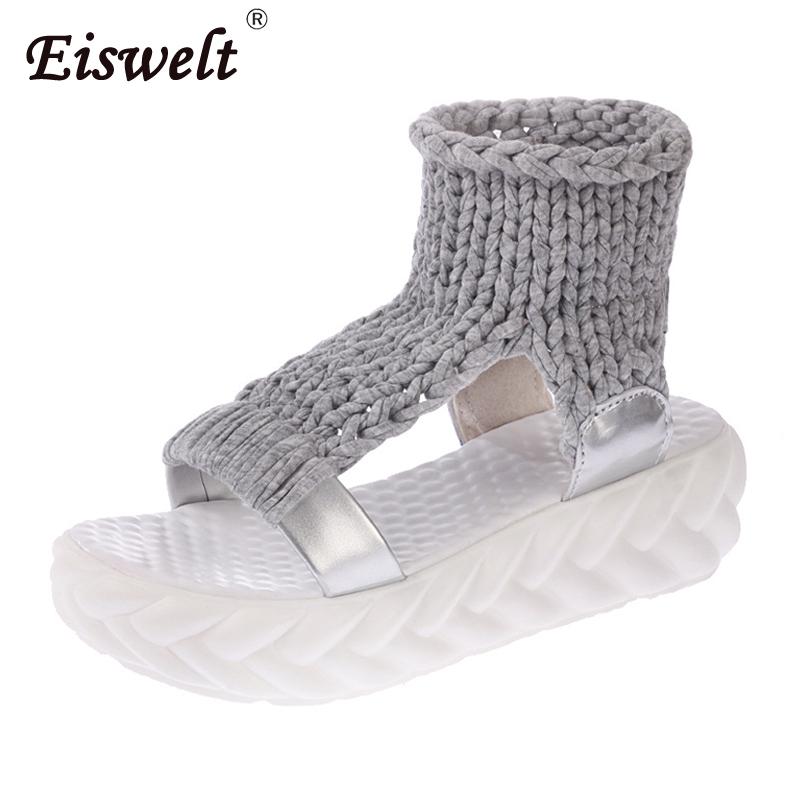 

Женские повседневные сандалии, летние вязаные туфли на толстой подошве, сандалии с низом гладиатора, Рим 38 серый