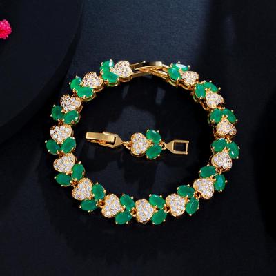 Brățară de tenis CMM Unique Heart Flower Cubic Zirconia de culoare aurie