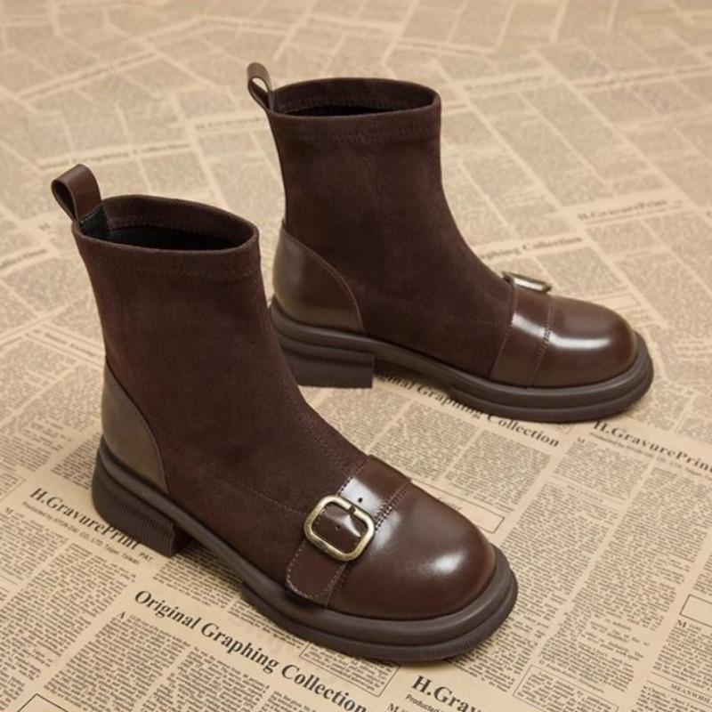 Women's Ankle Boots Fashion Retro British Thick Heel Anti-slip Round Toe Women Suede Leisure Comfortable Botines Para Mujeres