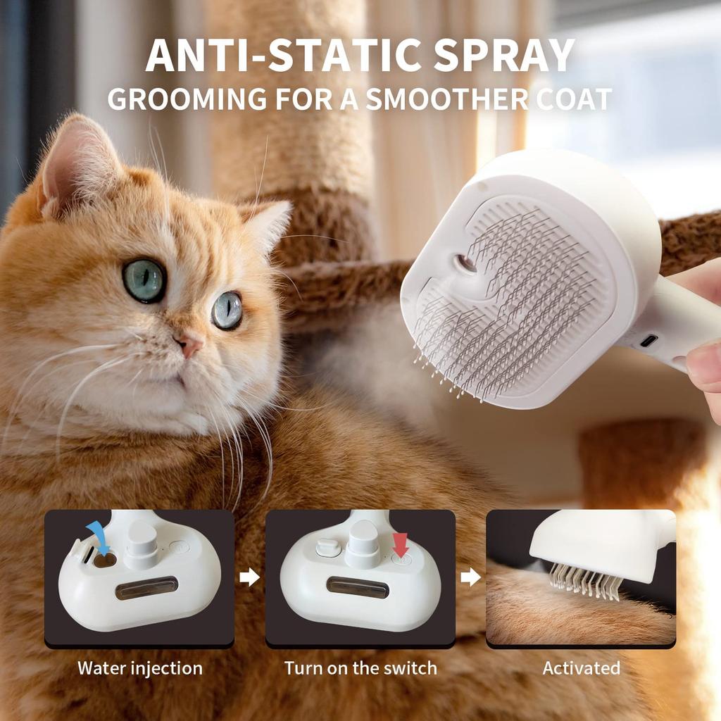 Best Selling 3-in-1 Stainless Steel Steamy Cat Brush Pet Dog Combs for Effective Massage & Hair Removal Grooming