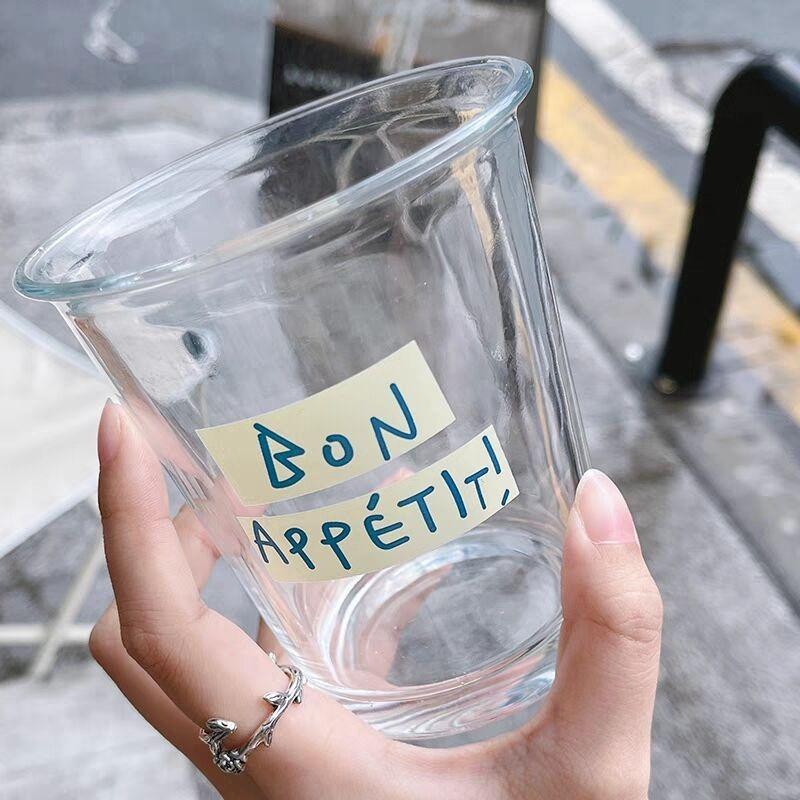 Short Flip-top Cup, Transparent Thickened Glass Letter Milk Cup, Office Beverage, Iced American Coffee Cup