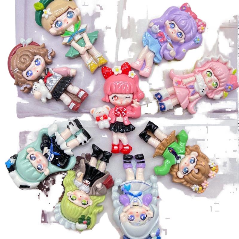 College Style Donna Cartoon Bright Resin Handmade DIY Cream Gel Hair Clip Refrigerator Sticker Jewelry Batch Toys Blind Bags
