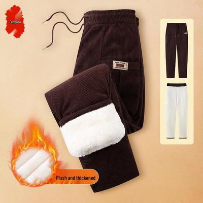 Damen Plüsch High-Waist Straight-Leg Winterhose