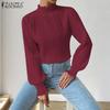 ZANZEA Women CasuaL Stand Collar Solid Color Long Sleeve Blouse