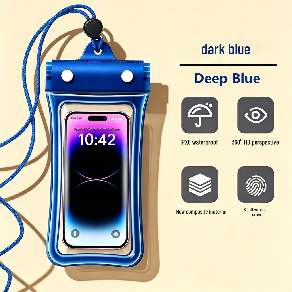 Waterproof Floating Phone Pouch with Airbag, Touchscreen Compatible, Ideal for Swimming, Rafting, and Rainproof for Food Delivery Riders.