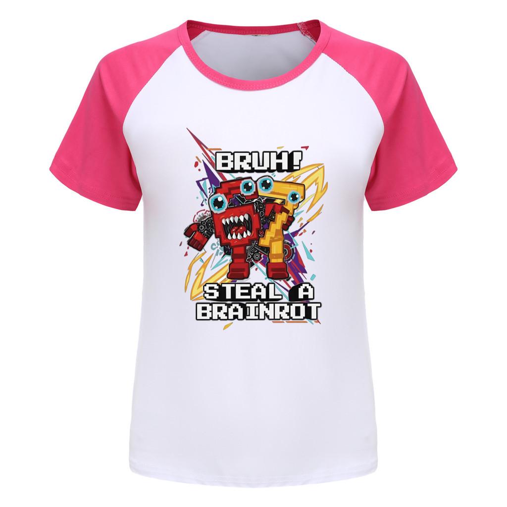 5227 Kids Boys Girls Steal a Brainrot 67 Six Seven Print Raglan Short Sleeves T-Shirt