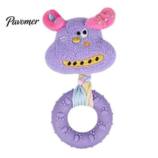 Soft Fabric Doll with Rubber Ring Squeaky Dog Chew Toy, Stuffed Puppy, Macaron Color Pet Play Toys Interactive Fetch Tug Toy for Aggressive