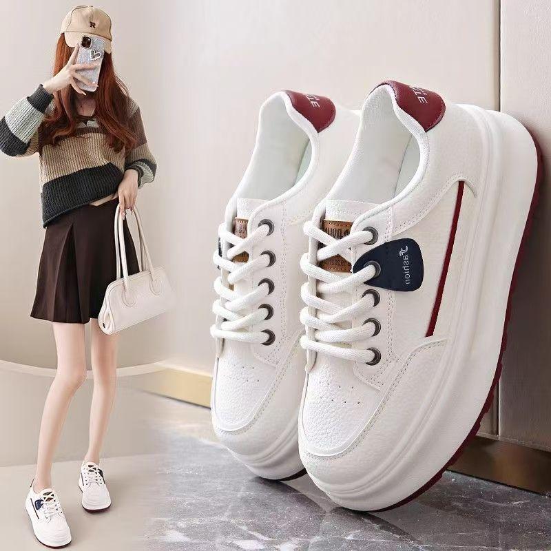 2025 spring and autumn new shoes versatile popular white shoes women's thick baseplate shoes casual shoes muffin sports shoes