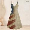 Women Plus Size American Flag Printed Two Piece Set V Neck Strappy Flared Dress Short Sleeve Cardigan