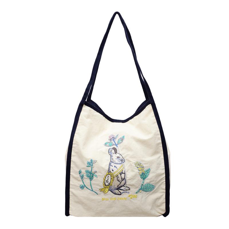 

2025 Autumn Embroidered Nylon Tote: Large Capacity Fashion Shoulder Bag for Shopping & Commuting грязно-белый