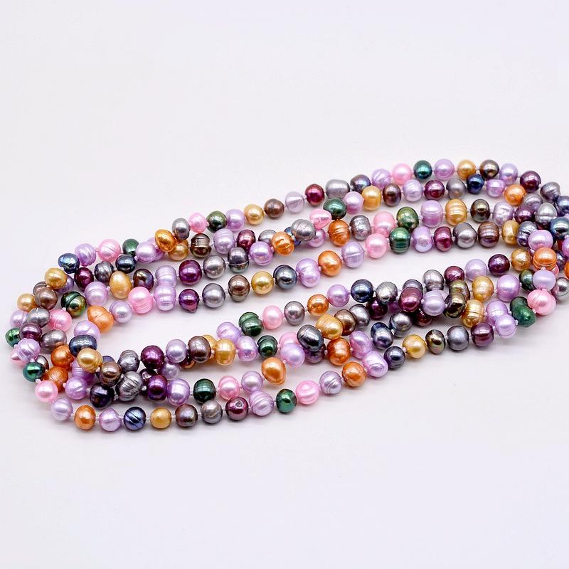 Damski długi naszyjnik kolorowy słodkowodny sweter z pereł długi naszyjnik okrągłe perły akcesoria do sukienki dwuwarstwowy naszyjnik