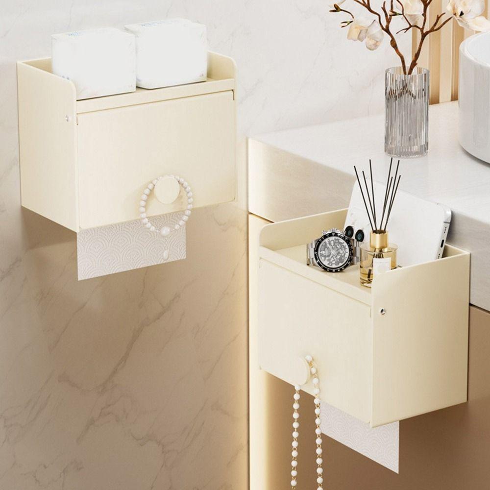 

Wall Mounted Toilet Paper Holder Waterproof Toilet Paper Container Draw Tissue Box Bathroom Beige-Style B