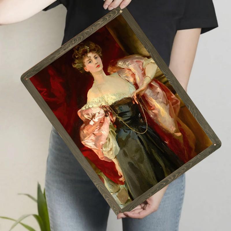 

European Vintage Noblewoman Oil Painting Custom Metal Tin Sign Living Room Entrance Wall Art Decor 20x30cm（7.8x11.8inch）