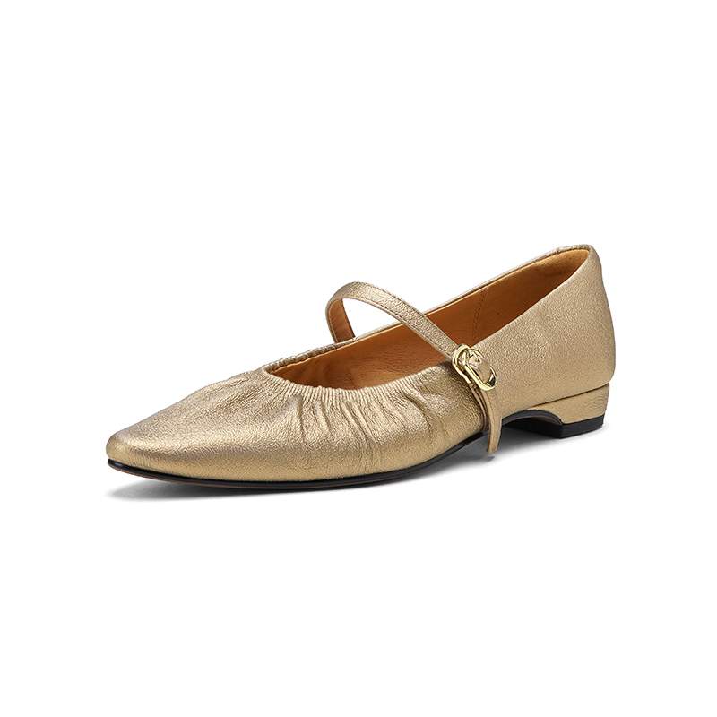 Krazing Pot Sheep Skin Summer Spring Autumn Low Heels Women Square Toe Mary Janes Shallow Pleated Decoration Pumps