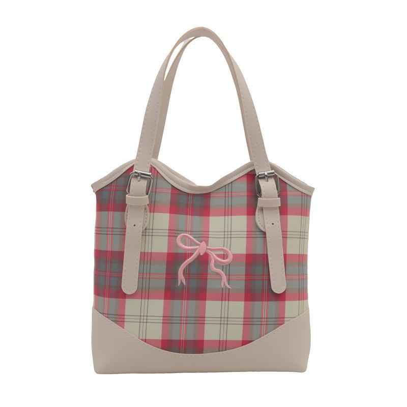Chic Korean Style Plaid Women's Tote Bag For Summer 2024 Perfect For Everyday Use